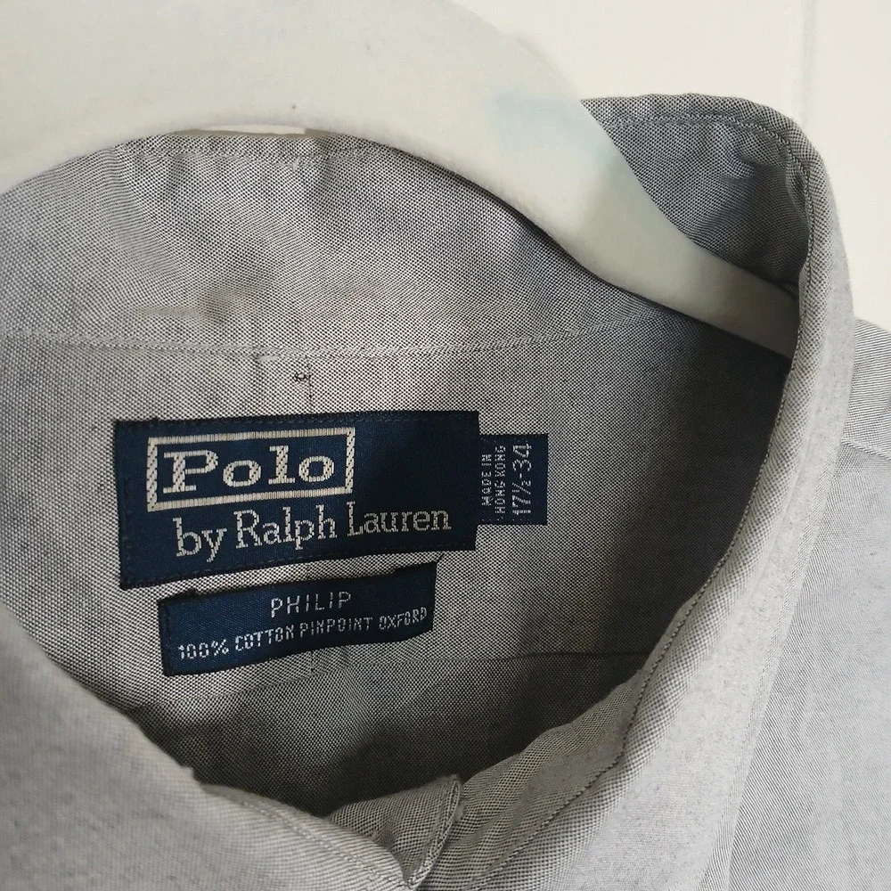 Polo Ralph Lauren Philip Pinpoint Oxford Dress Shirt Mens 17.5 34‎ Grey Cotton